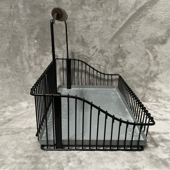 Ikea Fintorp Wire Basket Condiment Caddy Black Metal Wood Handle Retired Rustic - Picture 3 of 13